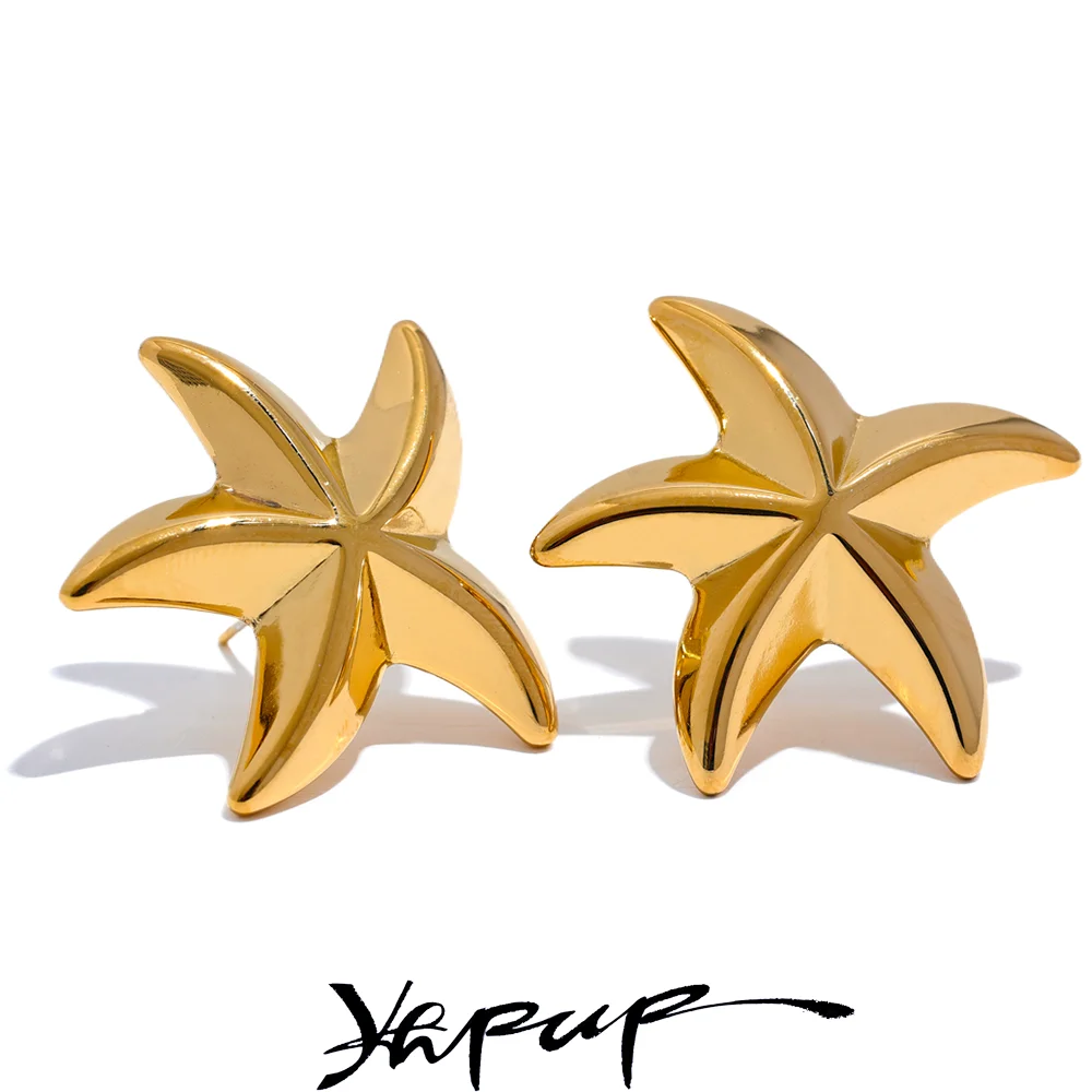 Yhpup 316l Stainless Steel Starfish Big Stud Earrings Anti Allergic Metal Waterproof Statement Jewelry for Women Beach Gift New