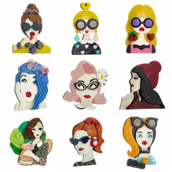 YAOLOGE Acrylic Cute Sexy Lady Girl Brooches For Women Kids New Cartoon Figure Badges Pins Accessories Jewelry Birthday Gift
