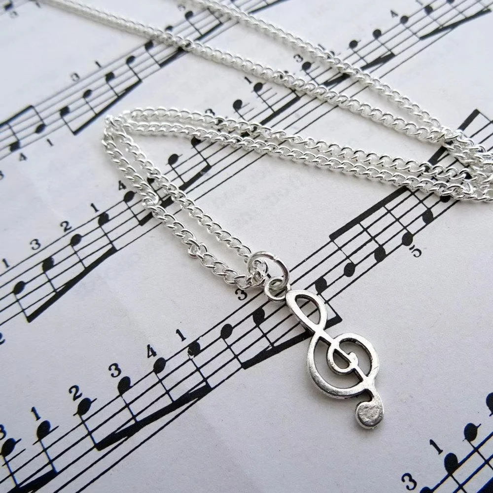 Simple Fashion Treble Clef Necklace,Silver Color music Note Charm,Singer Musician Jewellery Accessories Party