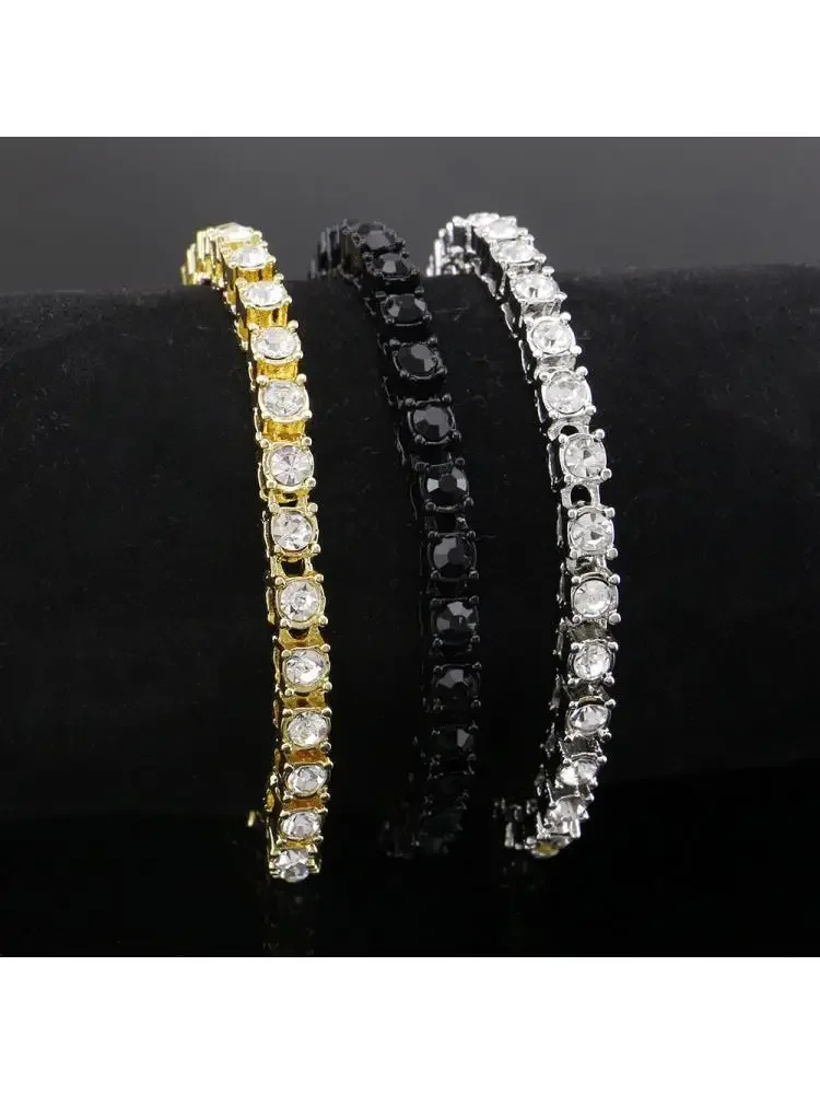 

Хип-хоп Bling Браслет с кубическим цирконием Теннисные браслеты-цепочки Iced Out Женщины Мужчины 1 ряд 5 мм Звеньевая цепочка Ювелирные изделия Золото Цвет Черный