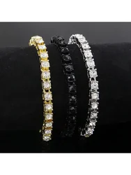 Hip Hop Bling Cubic Zirconia Bracelet Tennis Chain Bracelets Iced Out Women Men 1 Row 5mm Link Chain Jewelry Gold Color Black