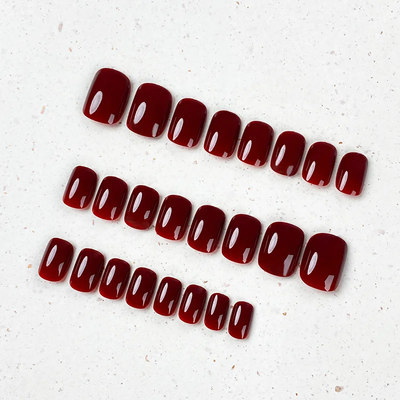 24pcs Solid Burgundy Press on Finger Nails Decorated Fingernails Fake Acyrlic Nail Short False Stick-on Nails for Gluing Nail