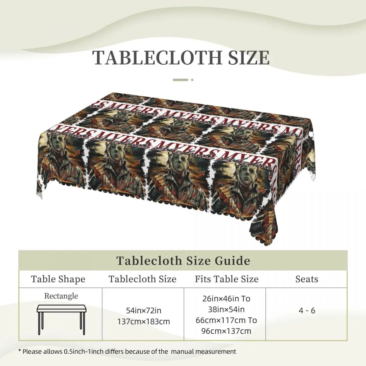 Michael Myers Customized Rectangular Tablecloth Waterproof Table Cover for Dining Events Table Cloth