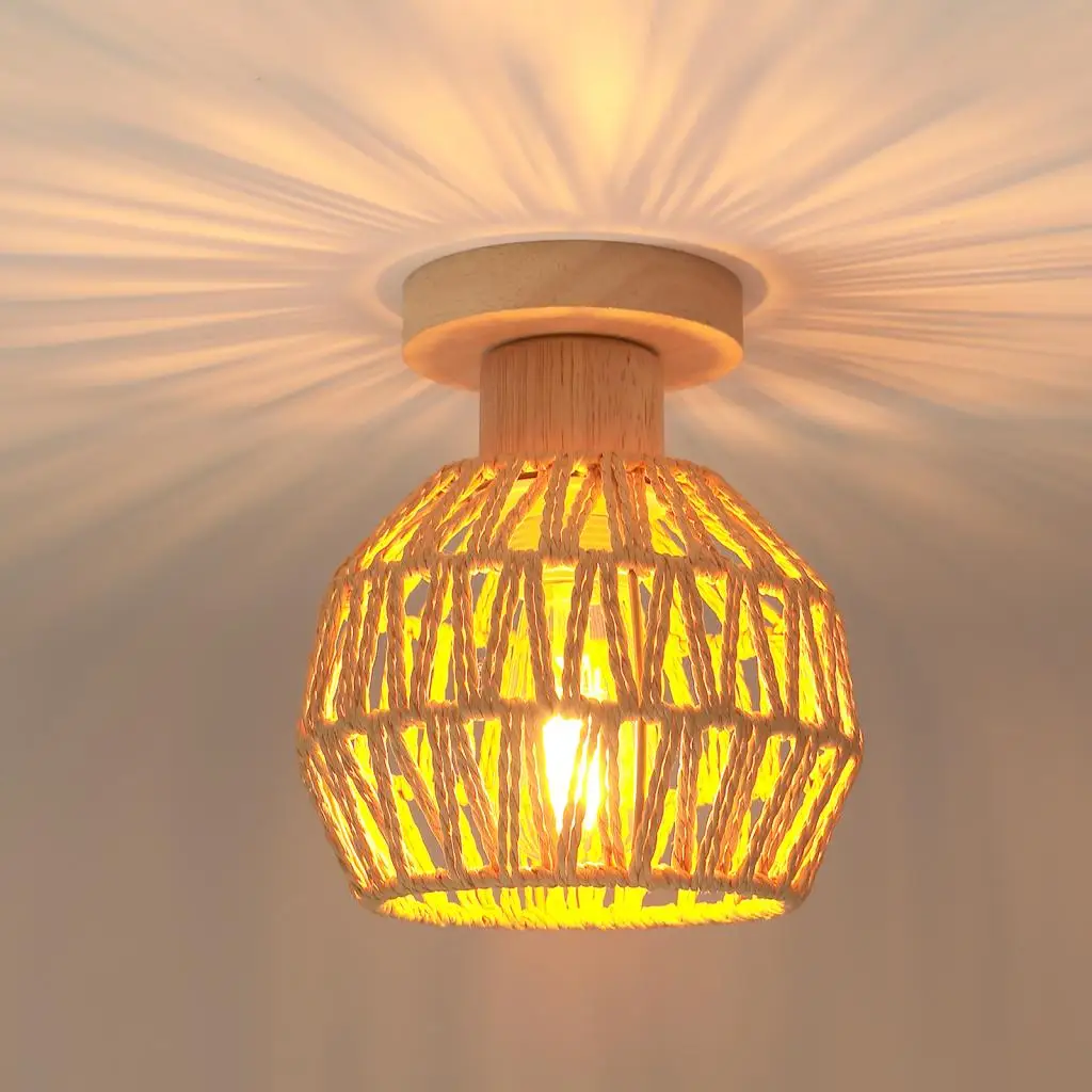 

Vintage Boho Hemp Rope Ceiling Light Chandelier Rustic Rattan Weaving Ceiling Lamp Shade Living Room Bedroom Home Decor Fixture