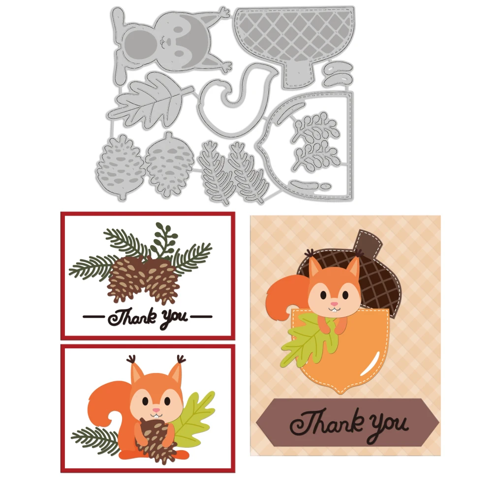 

Thanksgiving Metal Die Cuts Pine Cones Embossing Template Mould Squirrel for DIY Scrapbooking Card Making Craft Diary Decoration