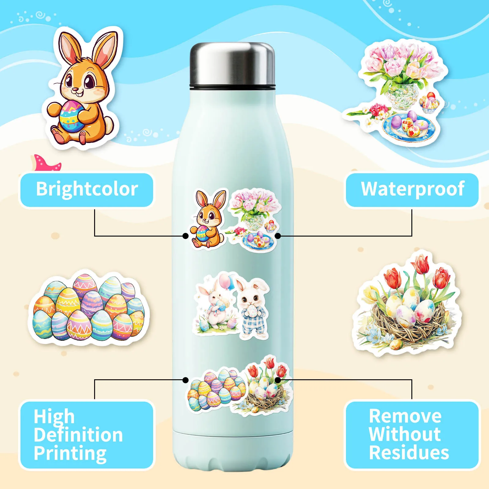 สติกเกอร์ลายกราฟฟิตี้ธีมอีสเตอร์ 10/50 ชิ้น ลายกระต่ายน่ารัก ไข่อีสเตอร์ การ์ตูน สำหรับตกแต่งกระเป๋าเดินทาง โทรศัพท์ กีตาร์ สมุดภาพ แก้วน้ำ ของเล่นเด็ก