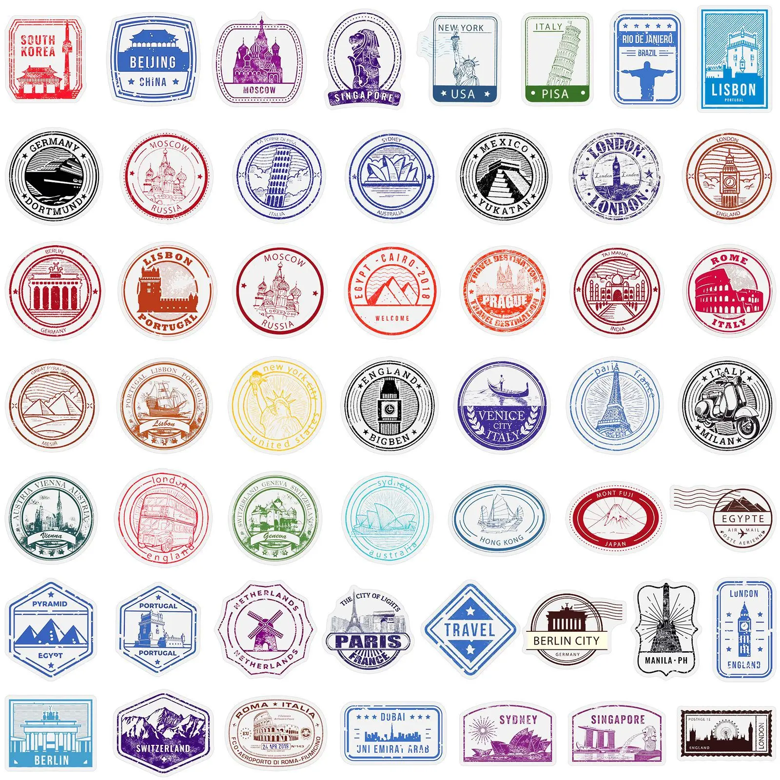 50Pcs Transparent Retro Stamps Sticker DIY Phone Laptop Luggage Skateboard Graffiti Decals Fun for Gift view 2