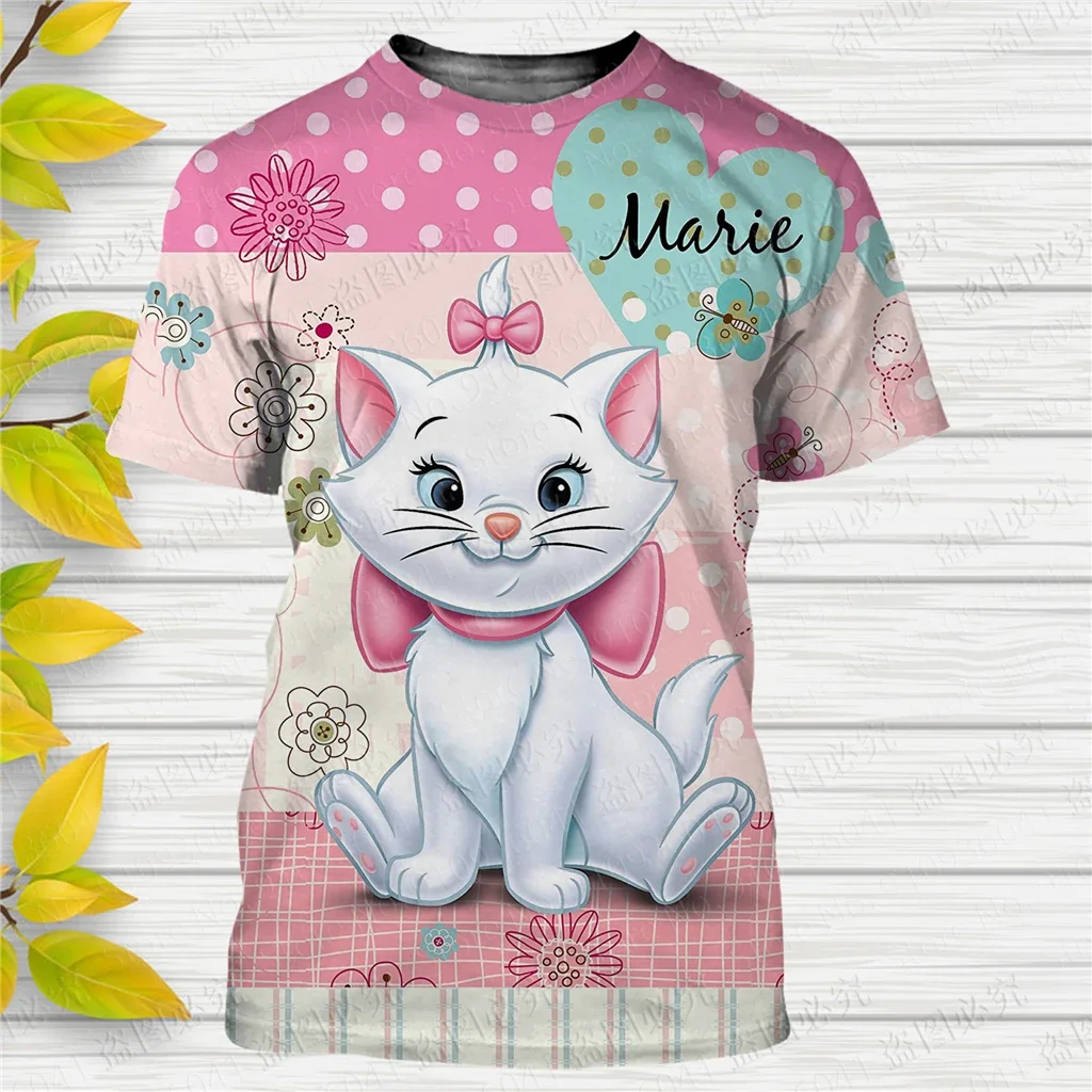 Marie Cat Boys Girls T-shirt Disney Men's T-shirt 3D Printing Disney Short Sleeve Oversized Men's T-shirt Fashion Men's Clothes