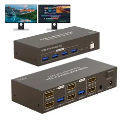 Dual Monitor HDMI KVM Switch 2x2 4K 60Hz HDMI Displayport USB 3.0 KVM Switcher Extended Display for 2 PC Share Mouse Keyboard