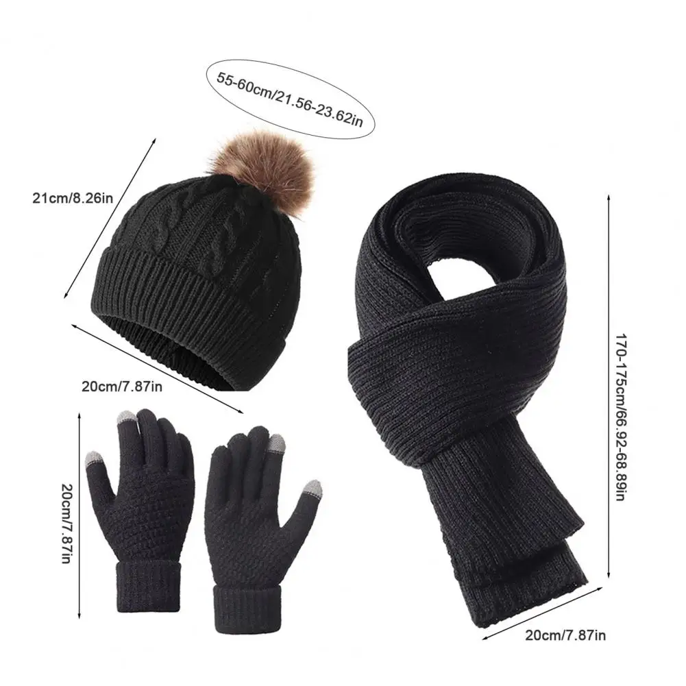 محبوك قبعة وشاح قفاز مجموعة النساء الشتاء قبعة وشاح قفازات مجموعة أفخم الكرة ديكور تويست الملمس الحياكة قبعة وشاح طويل قفازات مجموعة