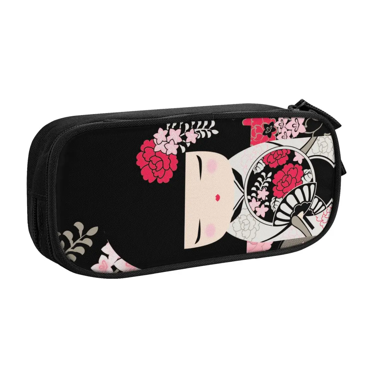 Custom Kokeshi Doll Cherry Blossoms Pencil Cases for Large Capacity Japanese Kimono Geisha Girl Pen Box Bag School Accessories