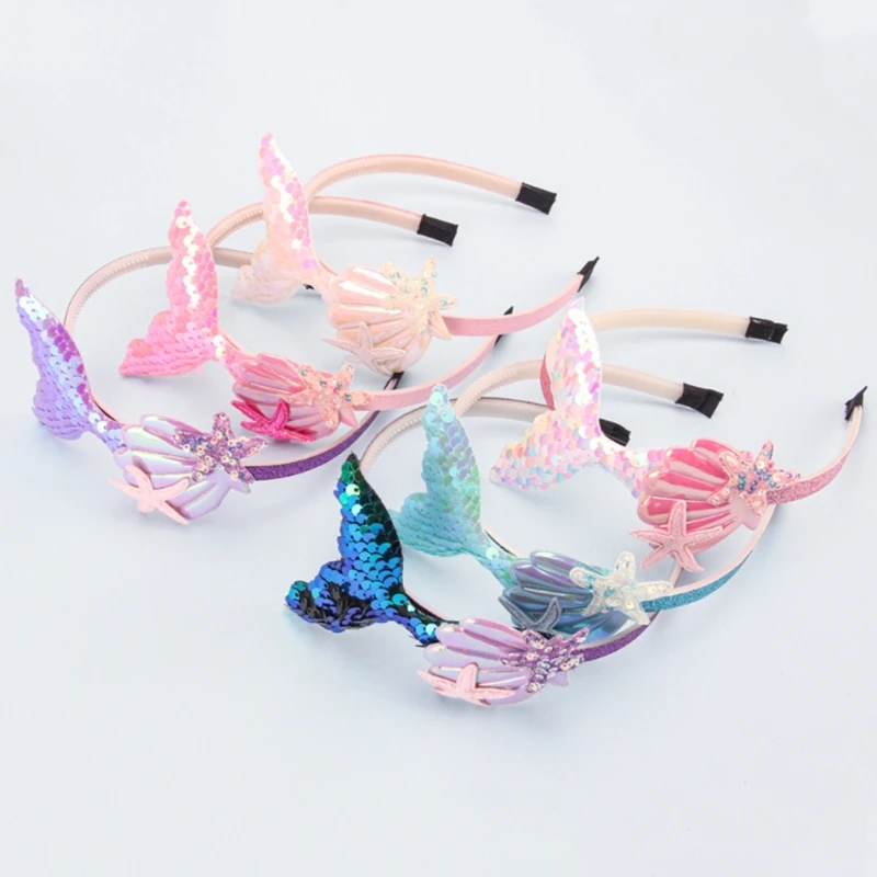 สาวใหม่ Hairband Mermaid Headwear เลื่อมเปลือกหอยเจ้าหญิงน่ารักหวานเด็กแถบหัว Party Photo Props