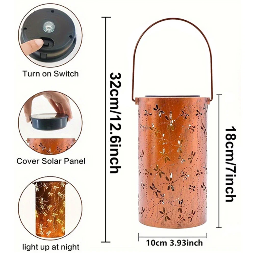 GEFENSI 1pcs Solar Outdoor Hanging Light, Dragonfly Element Solar Light, Outdoor Waterproof Garden Decorative Light, Metal Lante