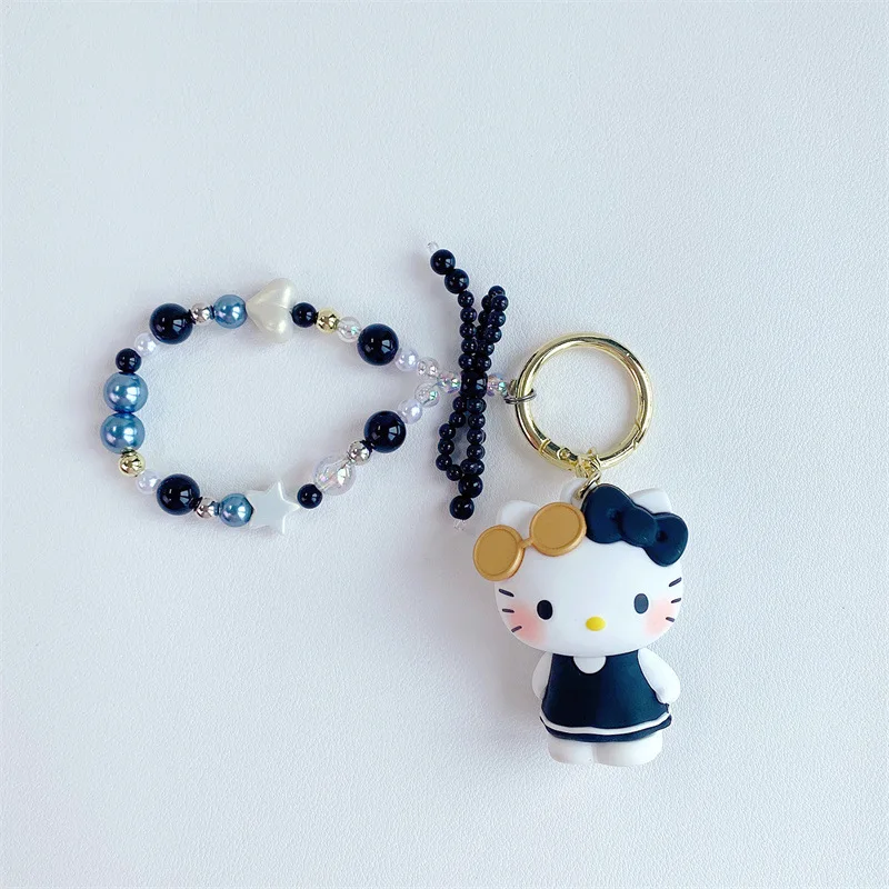 산리오 헬로 키티 카와이 레저 홀리데이 시리즈 인형 비즈 자동차 키체인 귀여운 만화 가방 펜던트 소녀를 위한 생일 선물