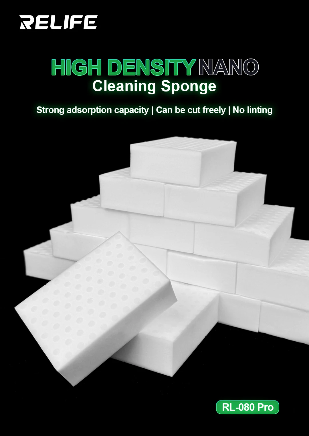 RELFEI RL-080 PRO High Density Nano Cleansing Sponge Set (18PCS) Strong decontamination，Multiple ways to clean deeply。