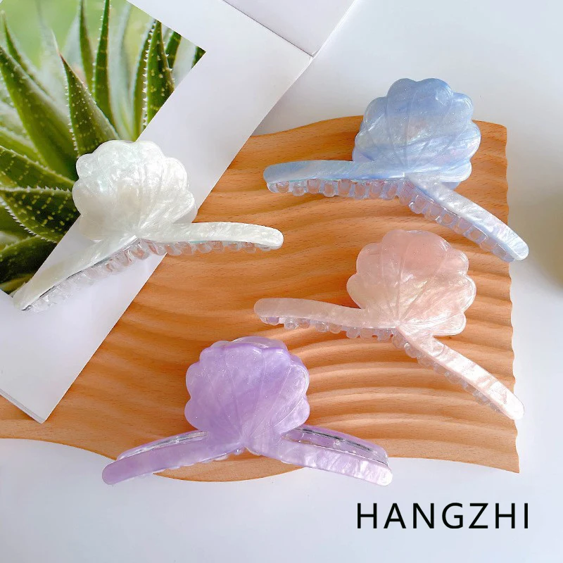 HANGZHI Colorful Fine Glitter Shell Clouds Grab Clip Simple Elegant Hair Accessories for Women Daily Commute Head Comb 2024 New