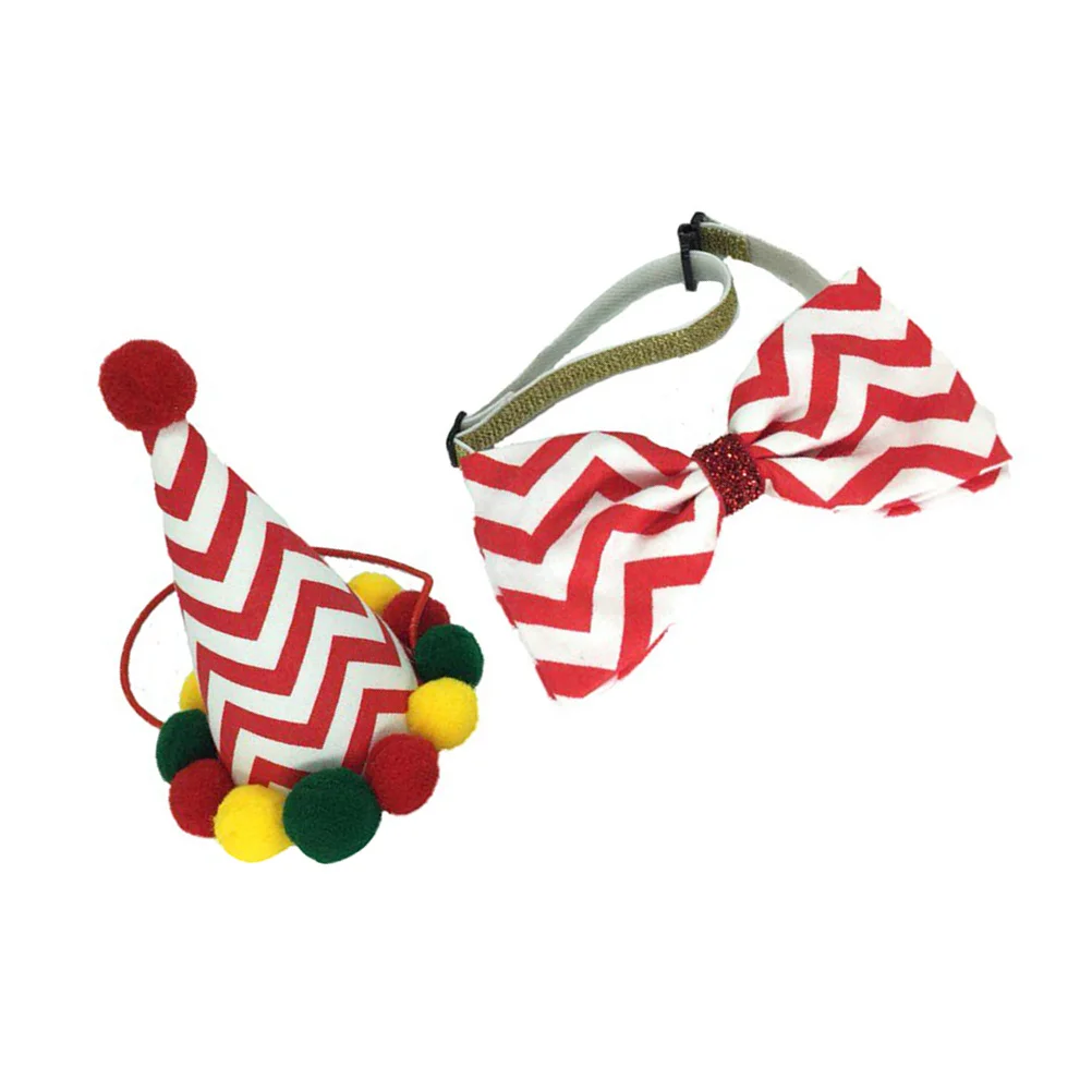 

1Set Pet Bow Tie Hat Set Adjustable 19-35cm Cloth Birthday Party Costume Dog Cat Accessories Chic Patterned Bow Knot