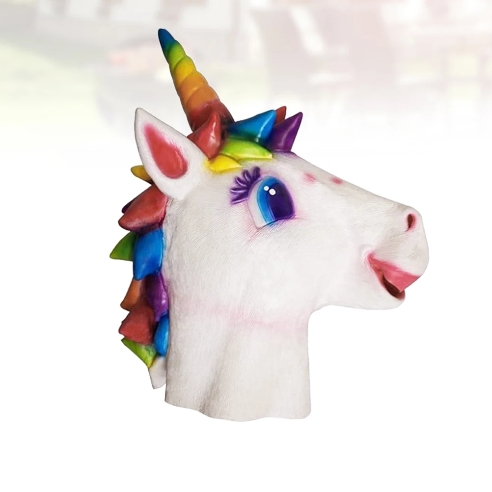 Maschera di unicorno Costume animale Decorazioni cosplay Maschere di Halloween per feste Emulsione per testa di cavallo