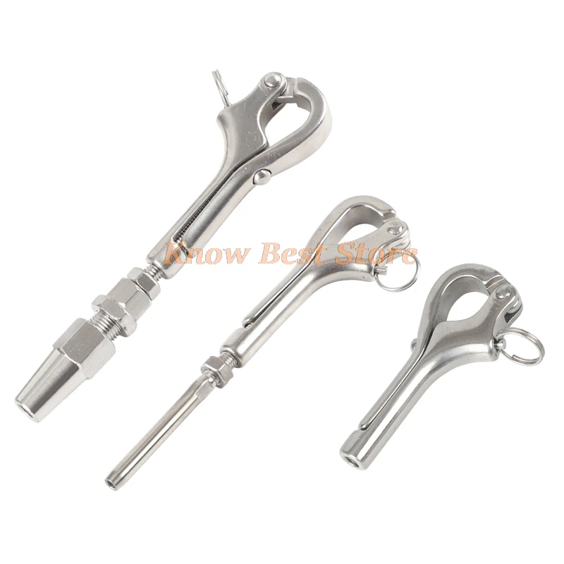 316 Stainlesssteel Wire Rope Quick Release Hook 3-5 Inches,Openable Goose Head Shape Shackle Hand Rail Guardrails Stud Termina