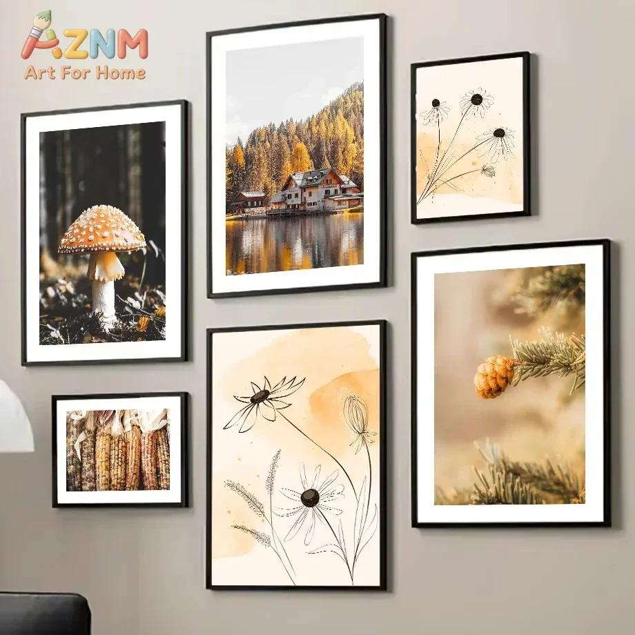 Autumn Fallen Forest Corn Pumpkin Squirrel Wall Art Canvas Painting Living Room Decoration Posters and Prints Wall Pictures