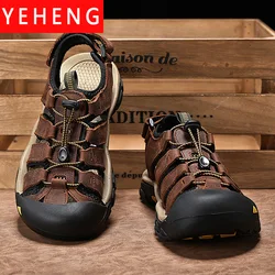 New Arrival Summer Sandals Men Soft Leather Shoes Man Sandalias Outdoor Antiskid Beach Sandals Hollow Shoes Handmade Footwear