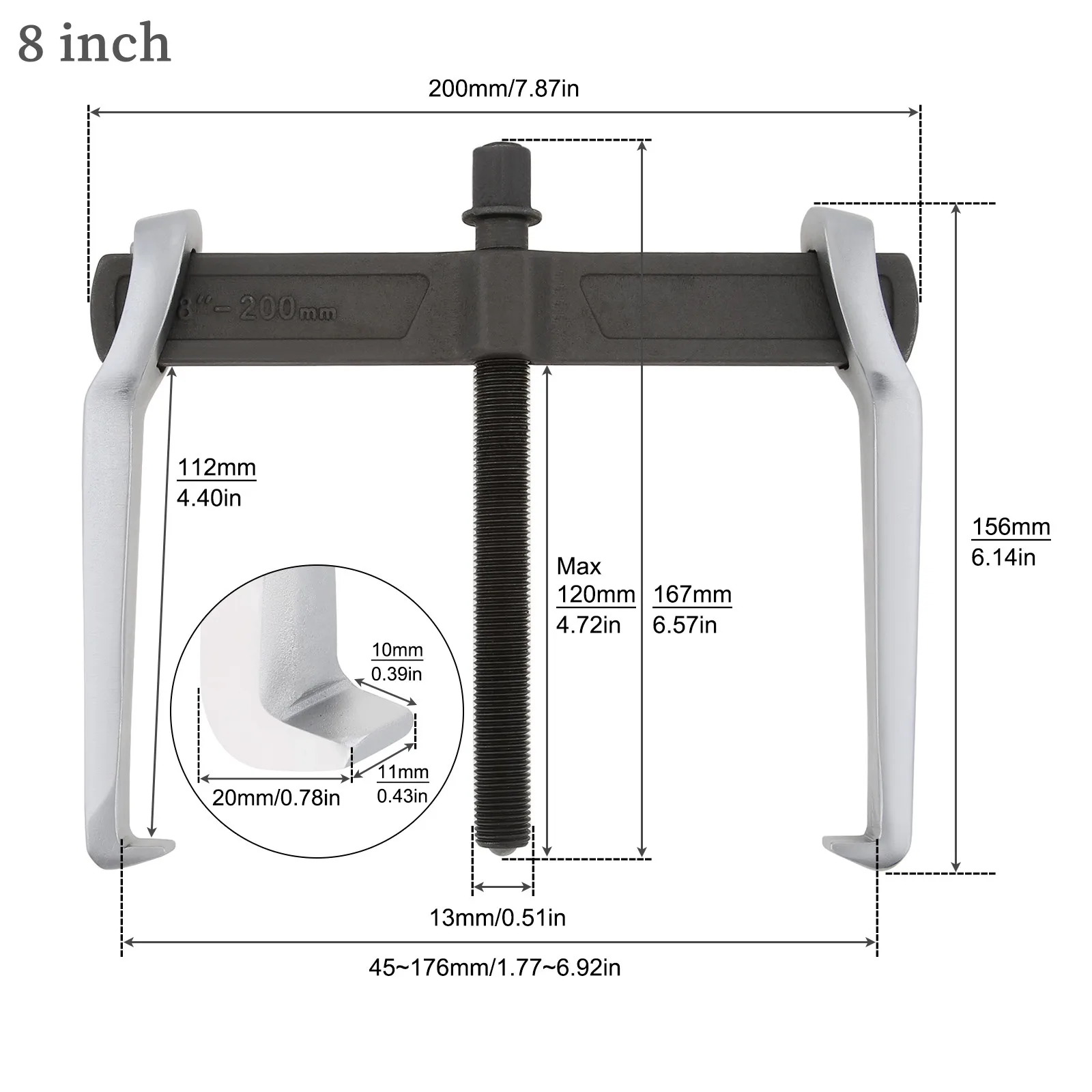 6/8/10/12Inch Single Hook Two Claws Jaw Puller Separate Lifting Device Strengthen Bearing Puller for Auto Car Repair Hand Tool