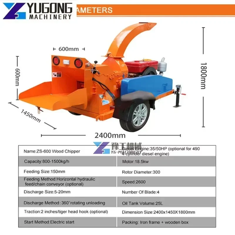 Mobile Diesel Powered Auto Hydraulic Forced Feeding Forestry Log Tree Branch Storm Waste Shredder Drum Wood Chipper Machine