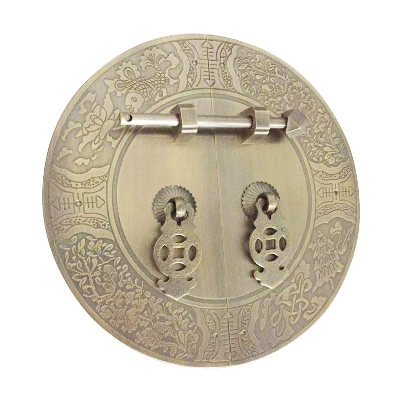 1Set 18CM Brass Antique Cabinet Handles Round Face Plate Back Plate Handles For Furniture Door Pull Lock Latch Accessories