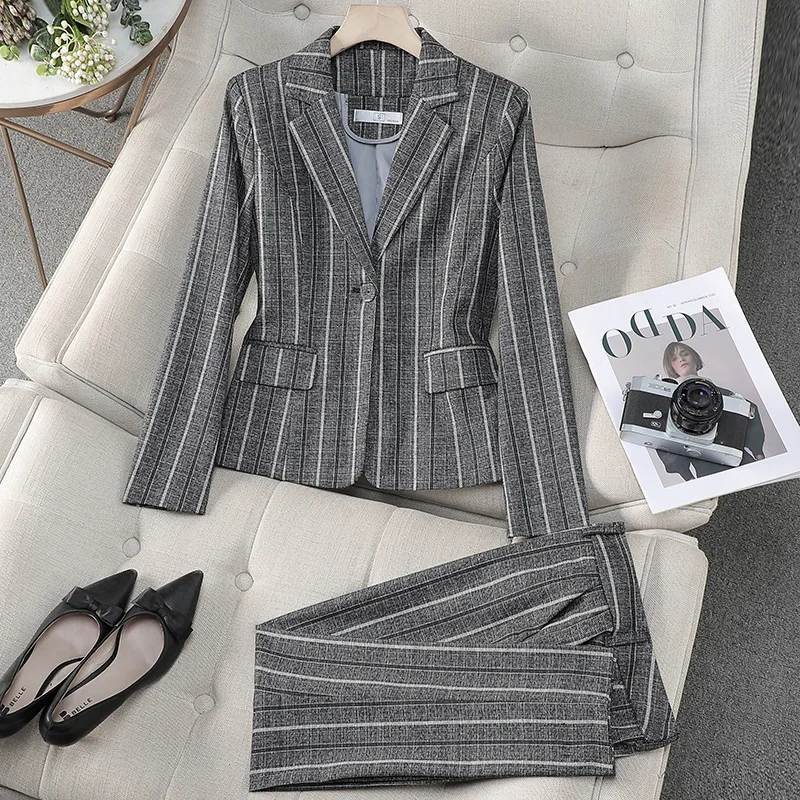 Striped Blazer Professional Suit for Women Spring and Autumn Vintage Elegant High-end Casual Fashion Formal Workwear