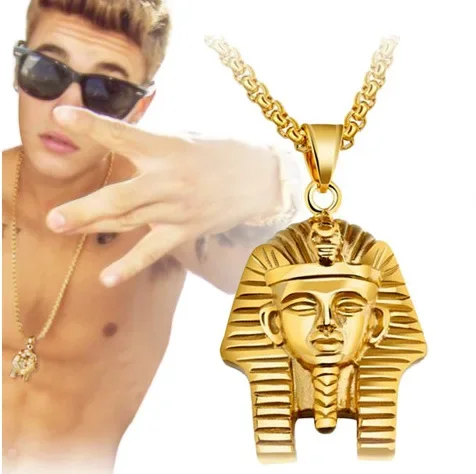

Men Hip Hop Egypt Pharaoh Sphinx Pendant With Stainless Steel Chain Head Pendant Necklaces Chain Punk Jewelry