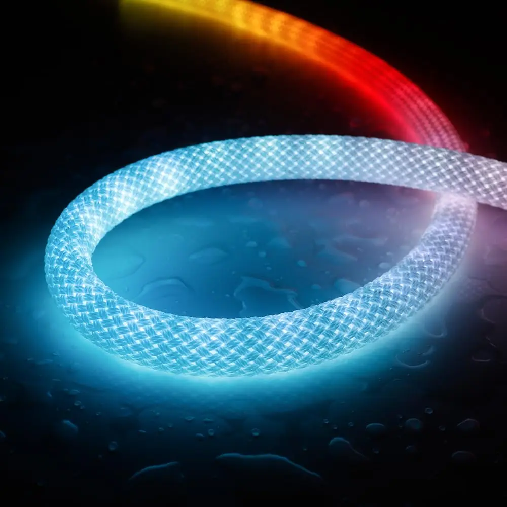 360 Glow Round RGB Neon LED Woven Strip Light Bluetooth APP Remote Control USB Music Sync Waterproof Rope Decor IP67 Flex Light