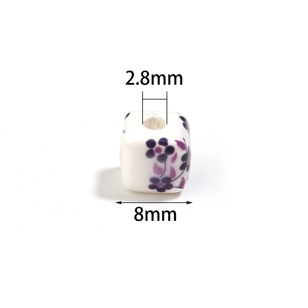 20pcs Square Ceramic Beads Flower Patterns Beads 8x8mm Big Hole Porcelain Loose Spacer Beads for DIY Jewelry Making Bracelet