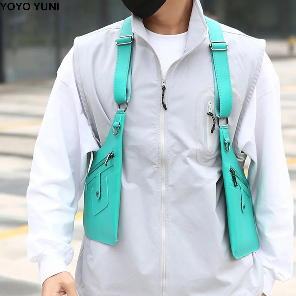 Adjustable Shoulder Straps Men's Armpit Shoulder Bag Waterproof Multi-Pocket Design Underarm Strap Wallet Pocket PU Leather