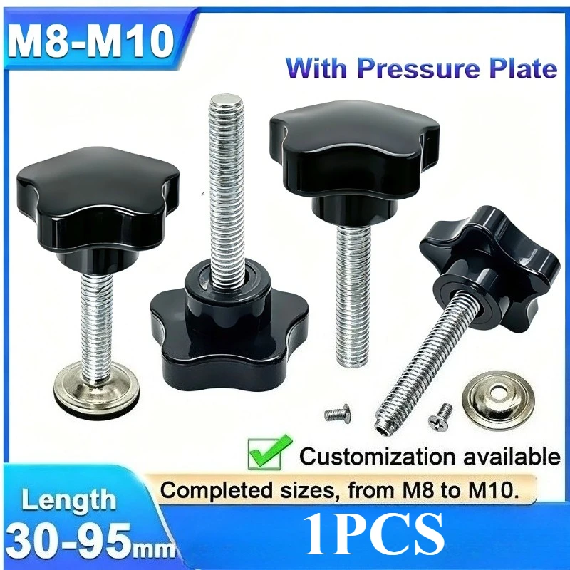 Hand Knob Screws M8 M10 Five Star Shape Head Thread Clamping Thumb Plum Handle Tightening  Adjusting Bolts with Pressure Plate
