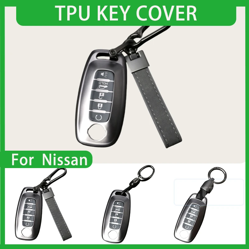 

For Nissan Key Case Pathfinder Rouge 4Runner Soft TPU 5 Button Key Case Metallic Gray Car Interior Accessories