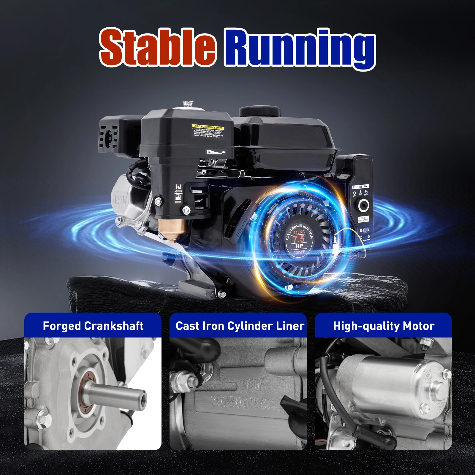 4 Strokes 212cc 7.5HP Gas Engine with Electric Start Upgrade Version For Go Kart Pressure Washers Log Splitters