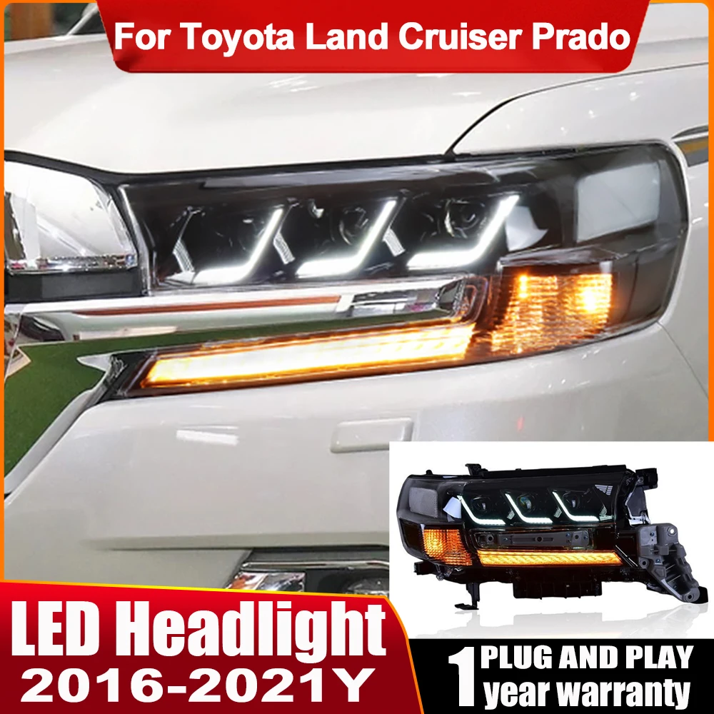 For Toyota Prado Land Cruiser 2016 2017 2018 2019-2021 Headlights Modified Full LED Headlamp Daytime Running Lights turn signal