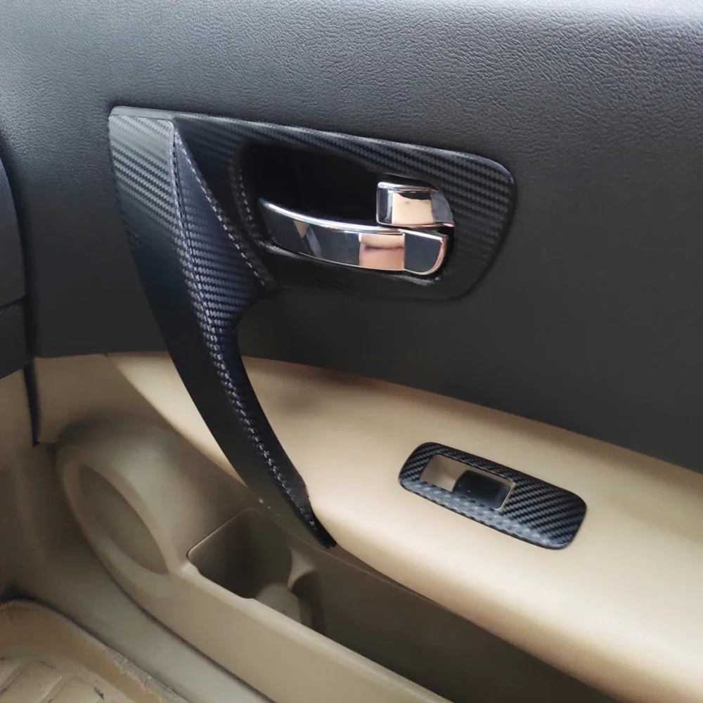 Embellecedor de manija de puerta, Panel de interruptor de ventana, película de fibra de carbono, pegatina, calcomanía, estilo de coche para Nissan