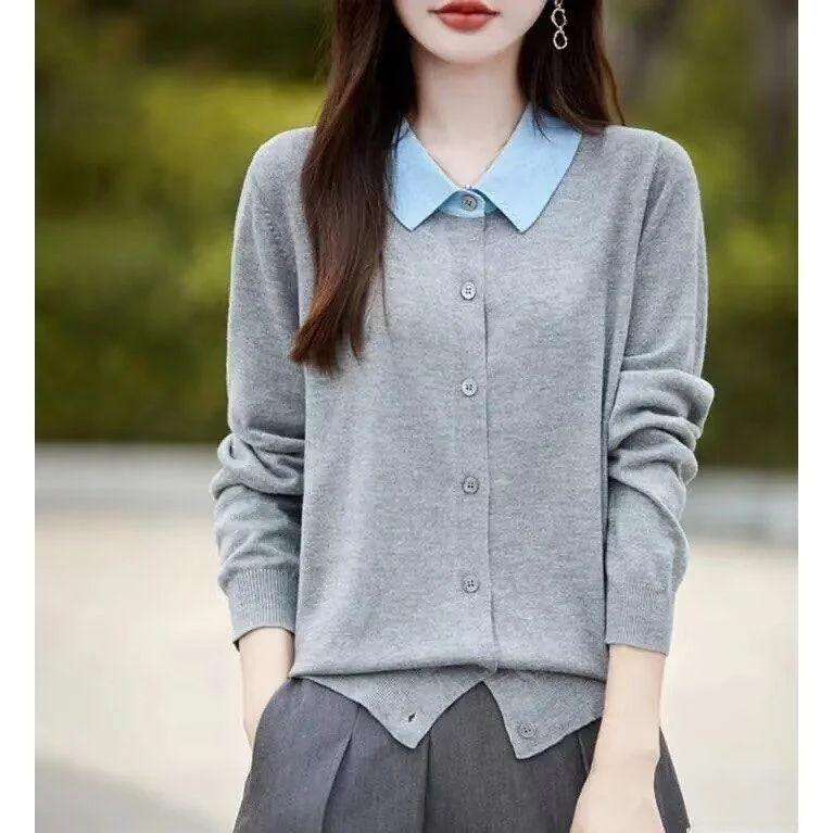 

American Sle Casual V-Ne Knitted Sweater Women's Color Open Cardigan Winter Faion Loose Fit Long Sve Top