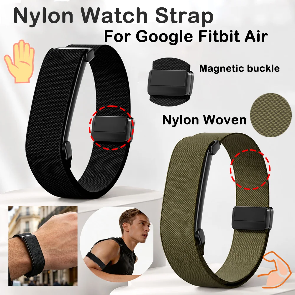 2 Stück magnetische Nylon-Armbänder für Google Fitbit Air, Unisex, verstellbar, schweißfest, Ersatz-Sportarmband für Google Fitbit Air
