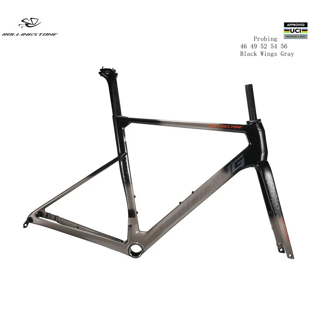 RollingStone Probing carbon disc brake road frame set with handle bar internal routing, 46 49 52  54 56cm, UCI appr