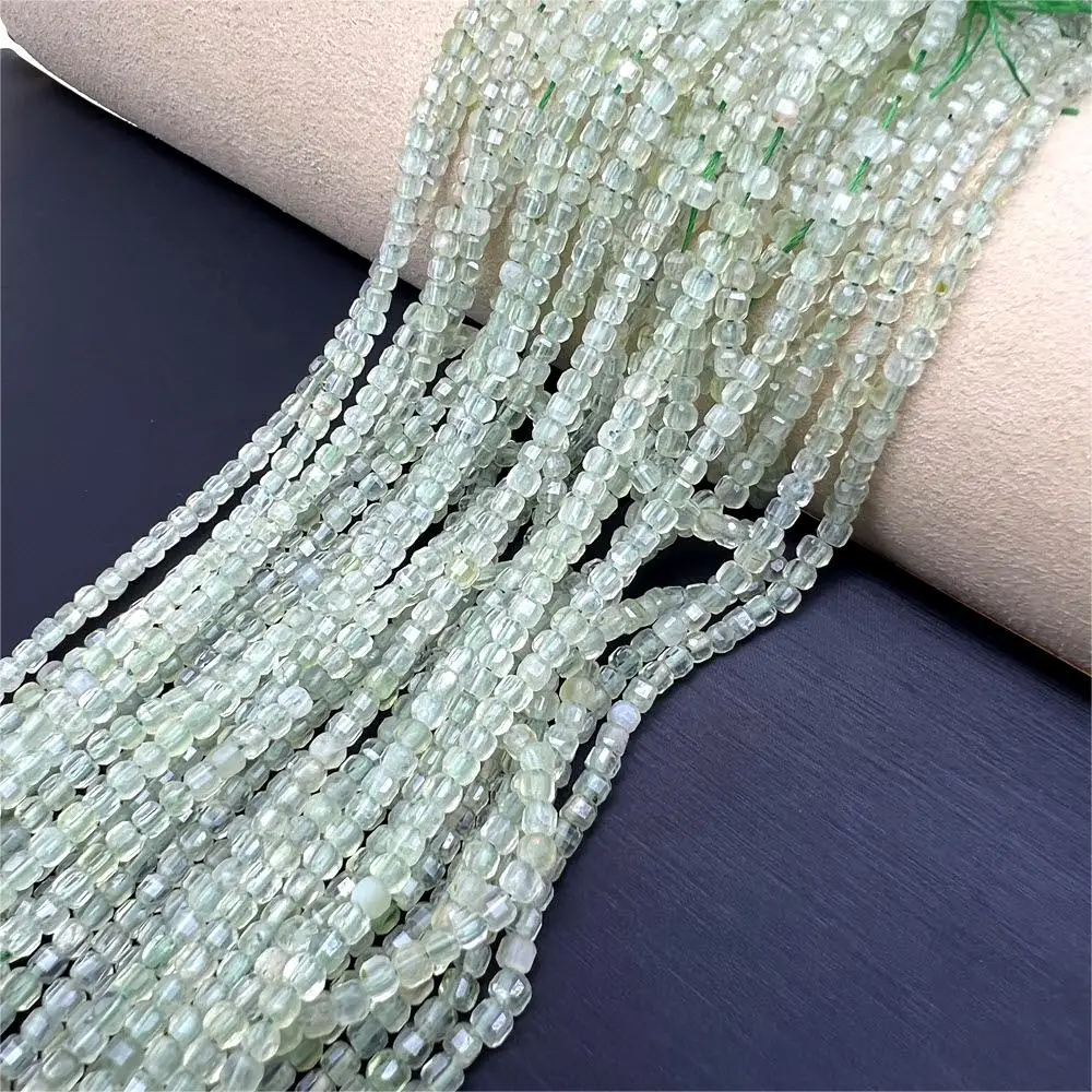 

Natural Green Grape Crystal Faceted Cube Cut Stone Loose Spacer Beads Strands Jewelry Making Accessories DIY Cylindrical Bead