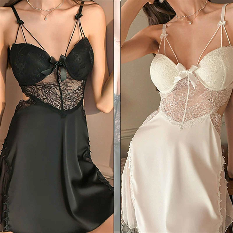 Nightgowns Sexy Pajamas Women Sleepwear With Chest Pad Lace Backless Nightdress