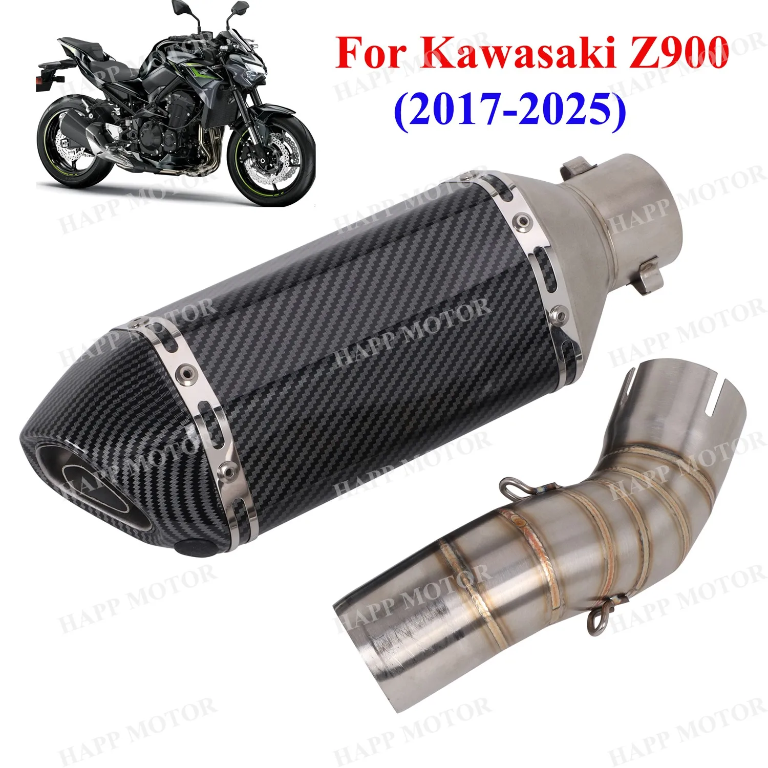 

Slip On For Kawasaki Z900 Z900E 2017-2023 Motorcycle Exhaust Escape System 51MM Middle Pipe Z900 Exhaust w/DB Killer