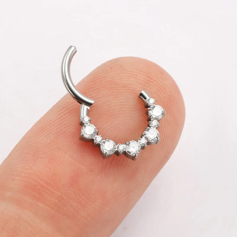 ASTM F136 TItanium Daith Clicker Nose Ring Piercing with CZ  Septum Rings Cartilage Earring Hoops Hinged Clicker Body Jewelry view 4