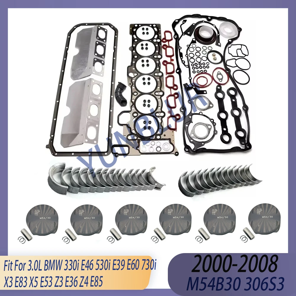 

STD Piston & Ring Bearing Full Gasket Set Fit 3.0 L M54 00-08 Gas For BMW 330i E46 530i E39 E60 730i X3 E83 X5 E53 Z3 E36 Z4 E85