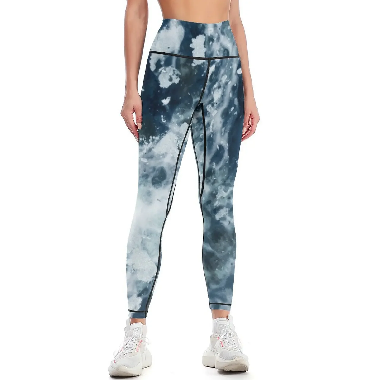 

Blue Acid Wash Abstract Pattern Leggings sporty woman push up Sweatpants sports woman gym Sports pants woman Womens Leggings