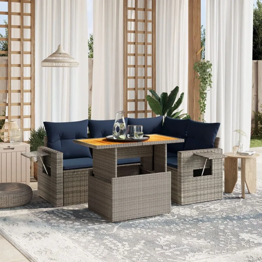 

5 Piece Patio Sofa Set with Cushions Gray Poly Rattan