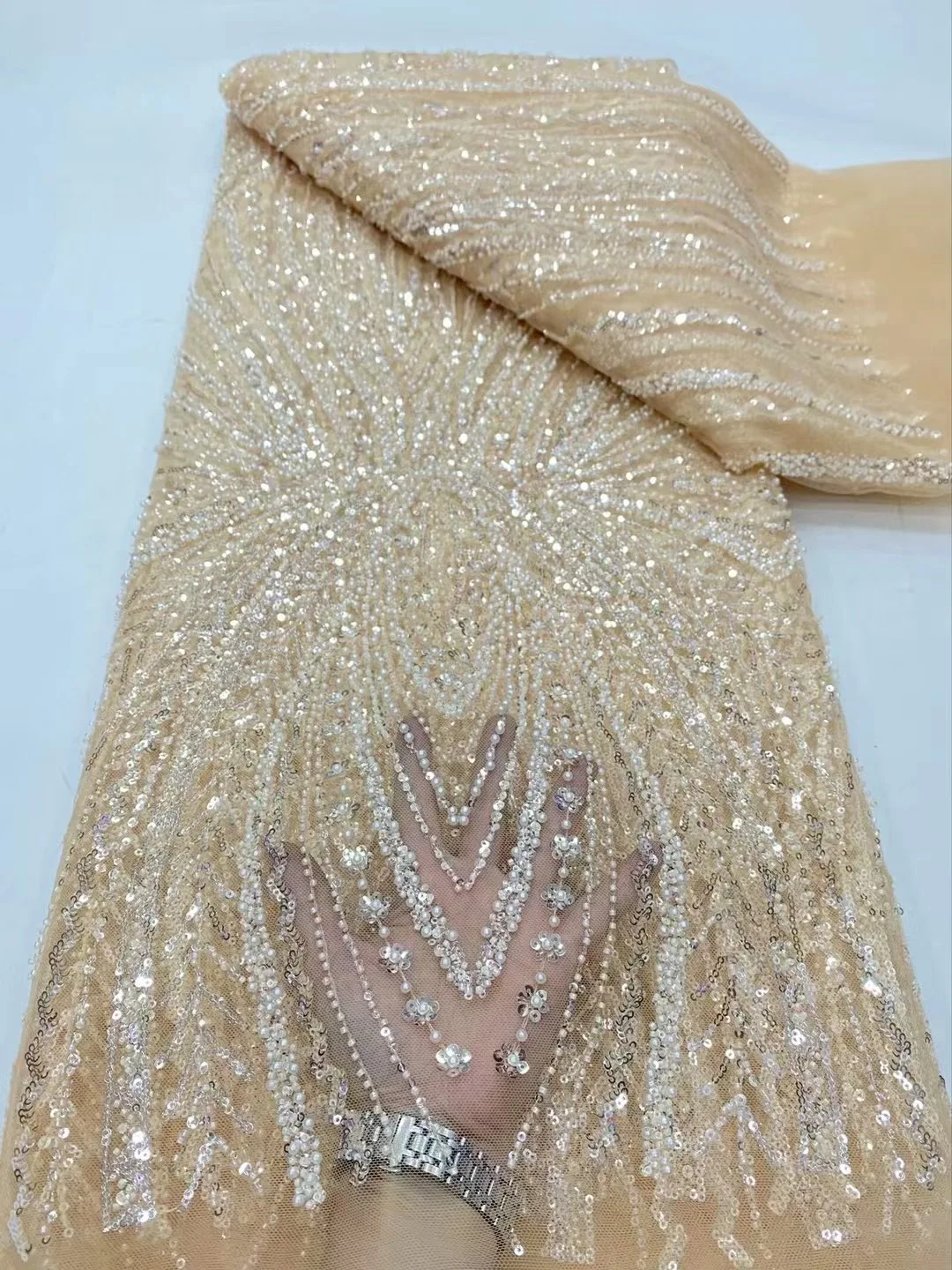 

Luxury Bridal Patches Guipure Beaded Fabric Sequins Crafts Lace For Wedding Dress Cloth Materials