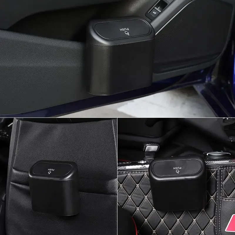 Car Clamshell Trash Bin Hanging Vehicle Garbage Dust Case Storage Box Black ABS Square Pressing Trash Can Universal Organizer